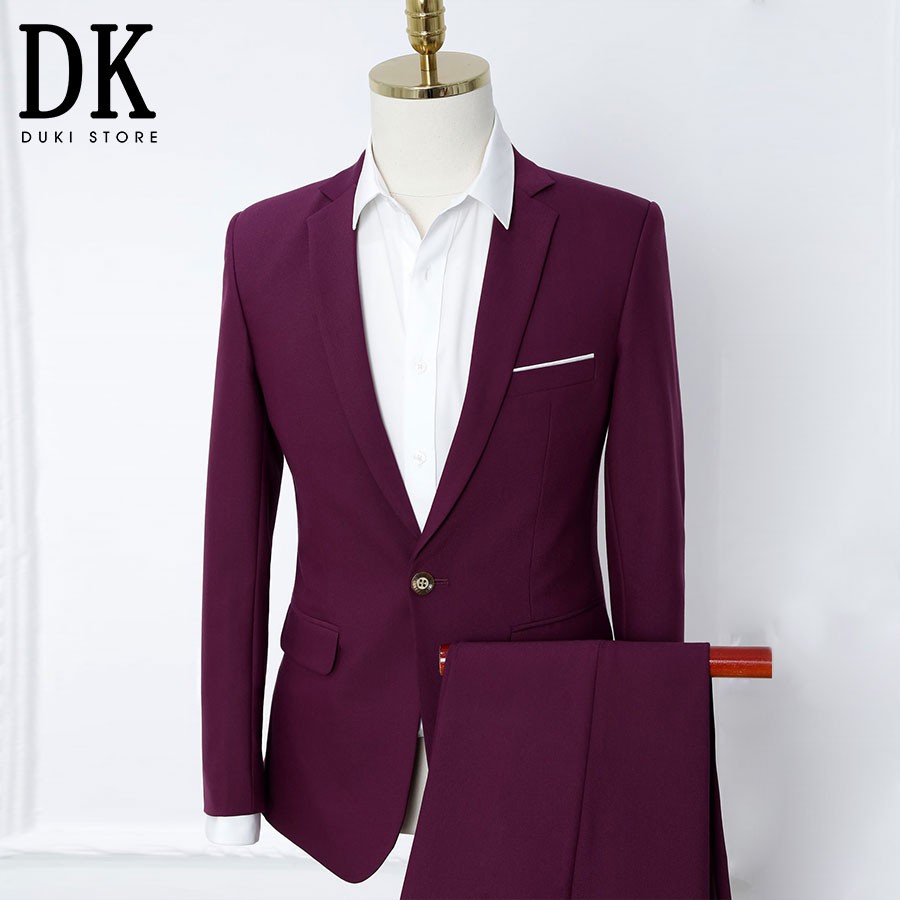 Bộ vest nam 1 cúc màu đỏ đô đẹp - duki store