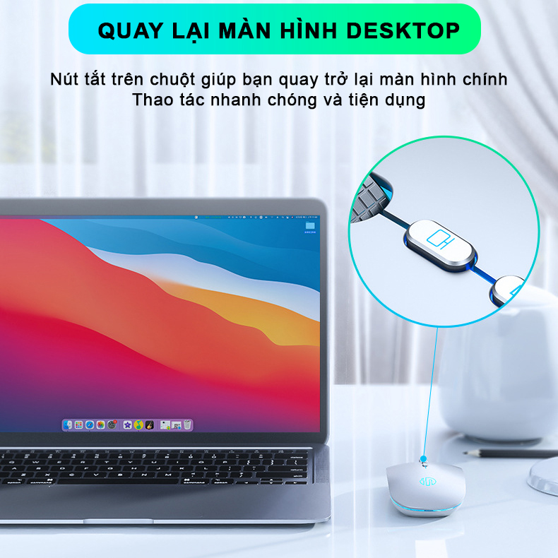 Chuột không dây wireless sạc pin Sidotech Inphic M5 bản nâng cấp chuột bluetooth của M1P thiết kế silent tắt tiếng click  / có LED / con lăn kim loại / sạc 1 lần dùng 8 tuần / phong cách chuột Macbook Apple cho máy tính laptop -Chính hãng