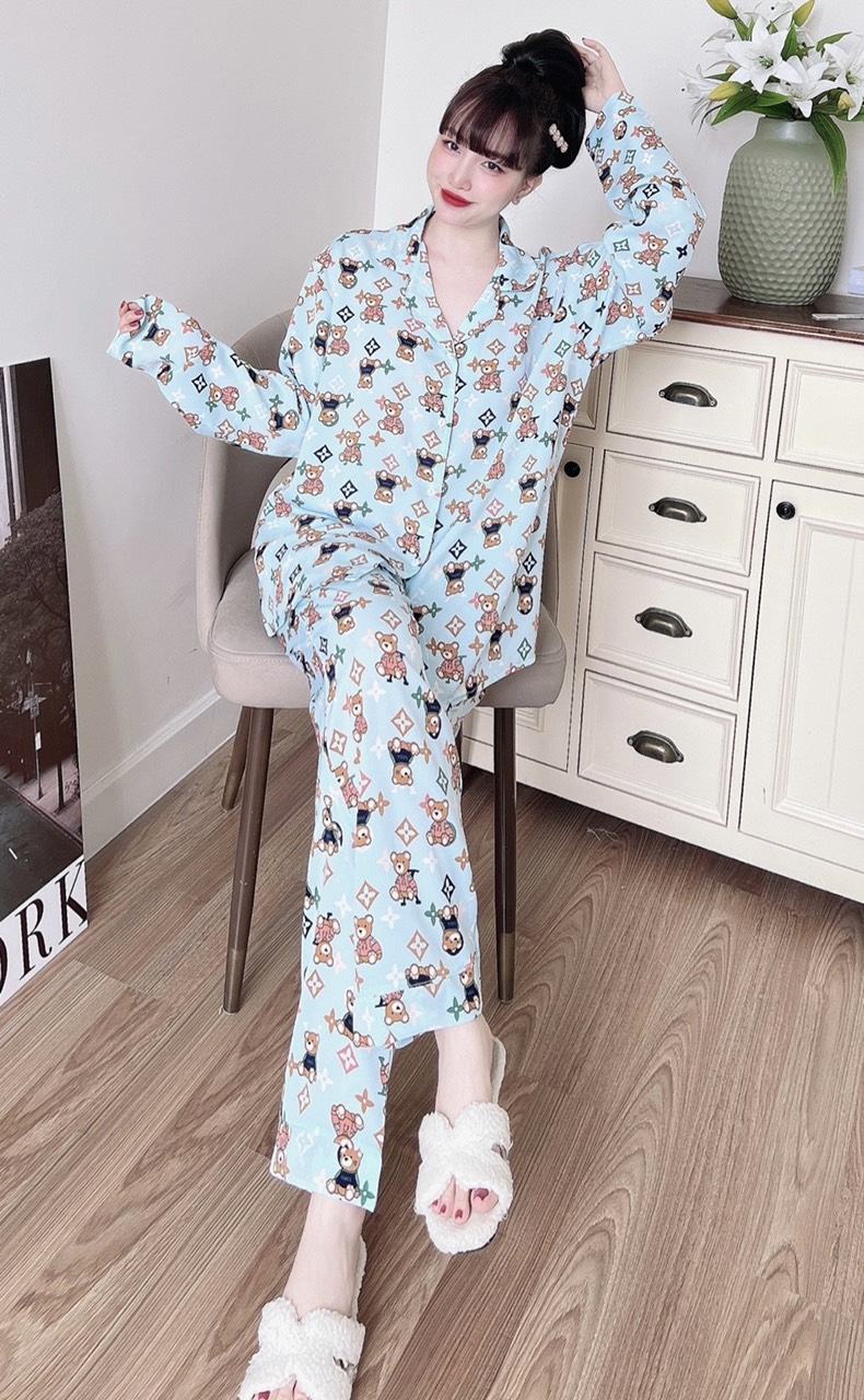 Đồ bộ pijama bigsize nữ đồ mặc nhà tay dài lụa mango cao câp 5O -1OOKG
