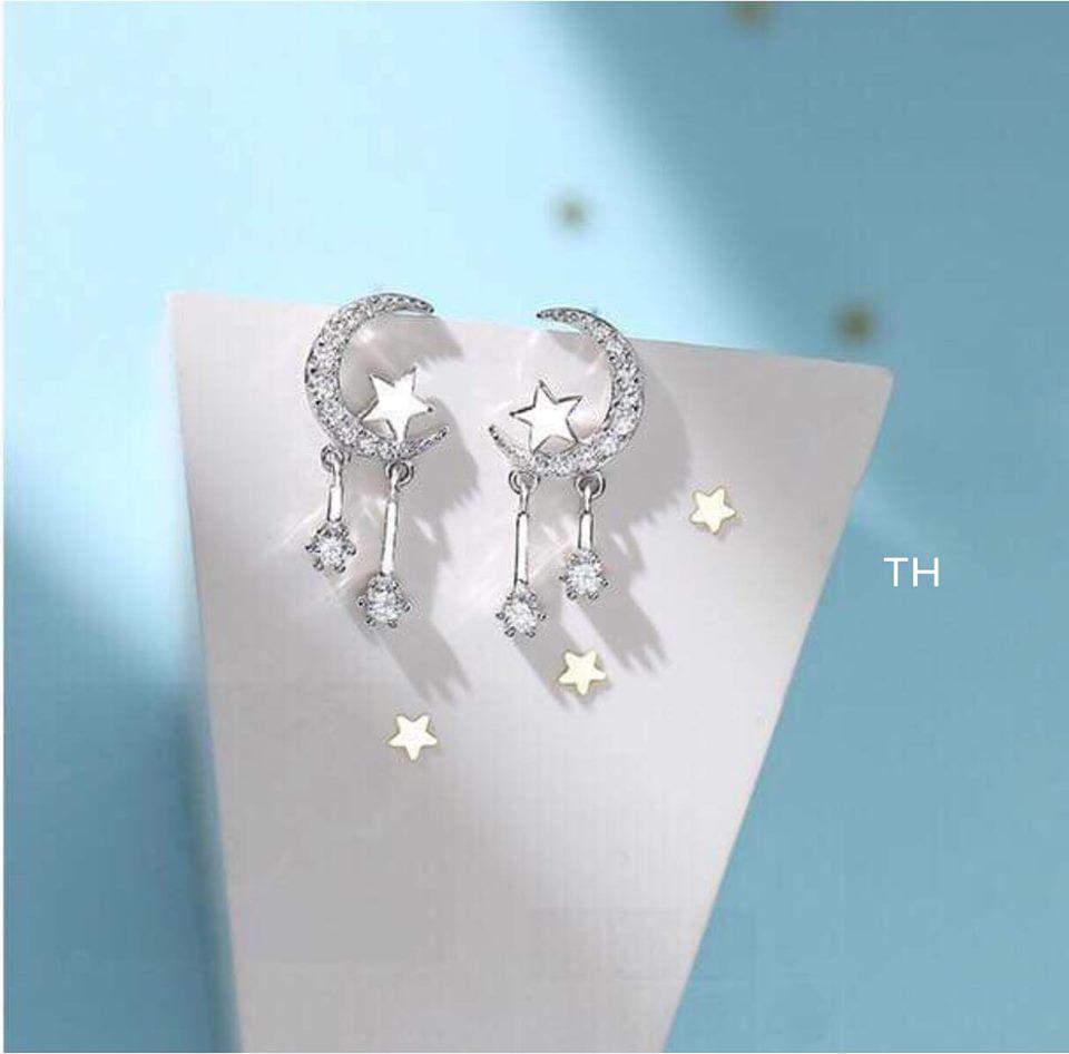 Bông tai bạc hình trăng sao ms62
