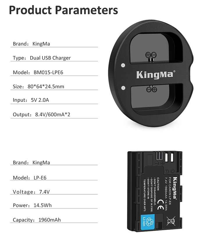 Pin máy ảnh KingMa LP-E6/E6N