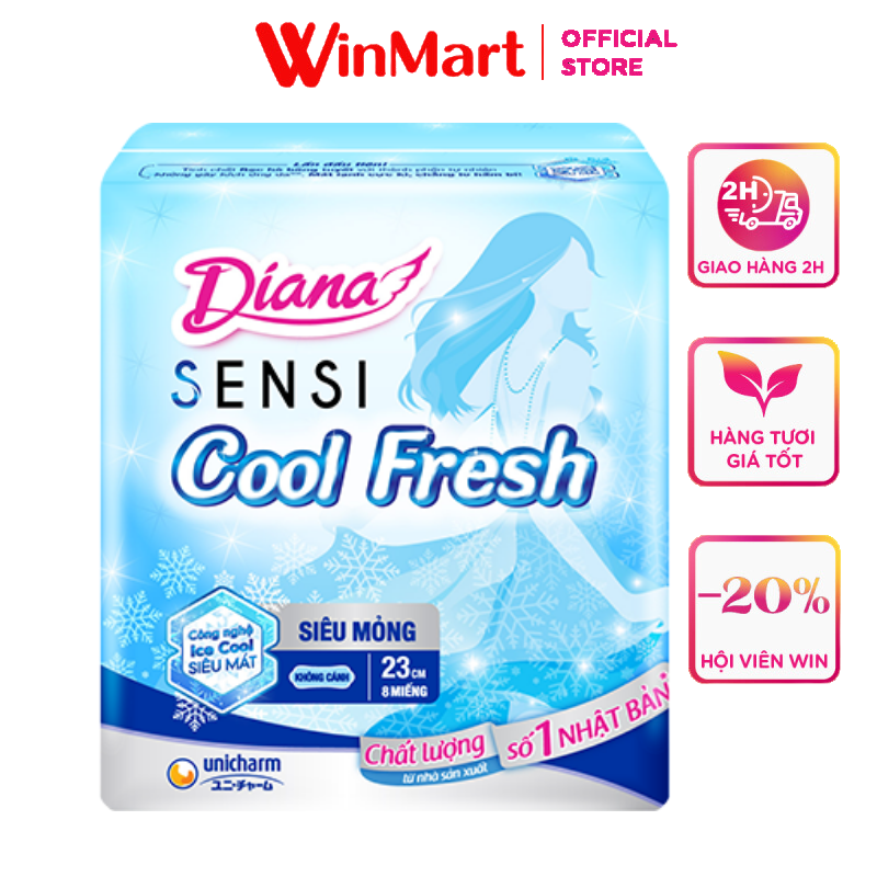 [Siêu thị WinMart] - Băng vệ sinh Diana Sensi Cool Fresh siêu mỏng cánh 23cm (8 miếng)