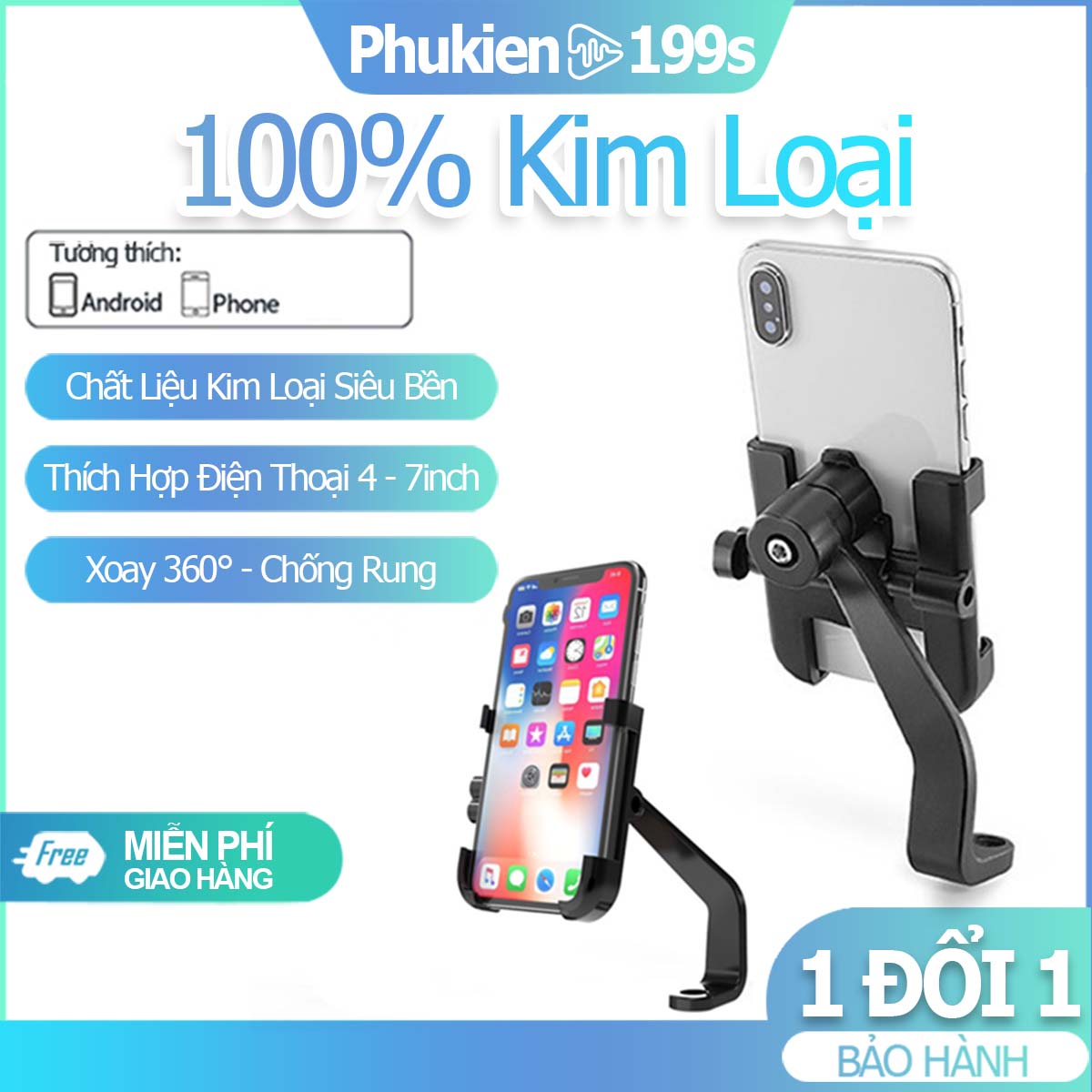Giá đỡ điện thoại xe máy chống rung, chống cướp 100% kim loại - kẹp điện thoại xe máy c2