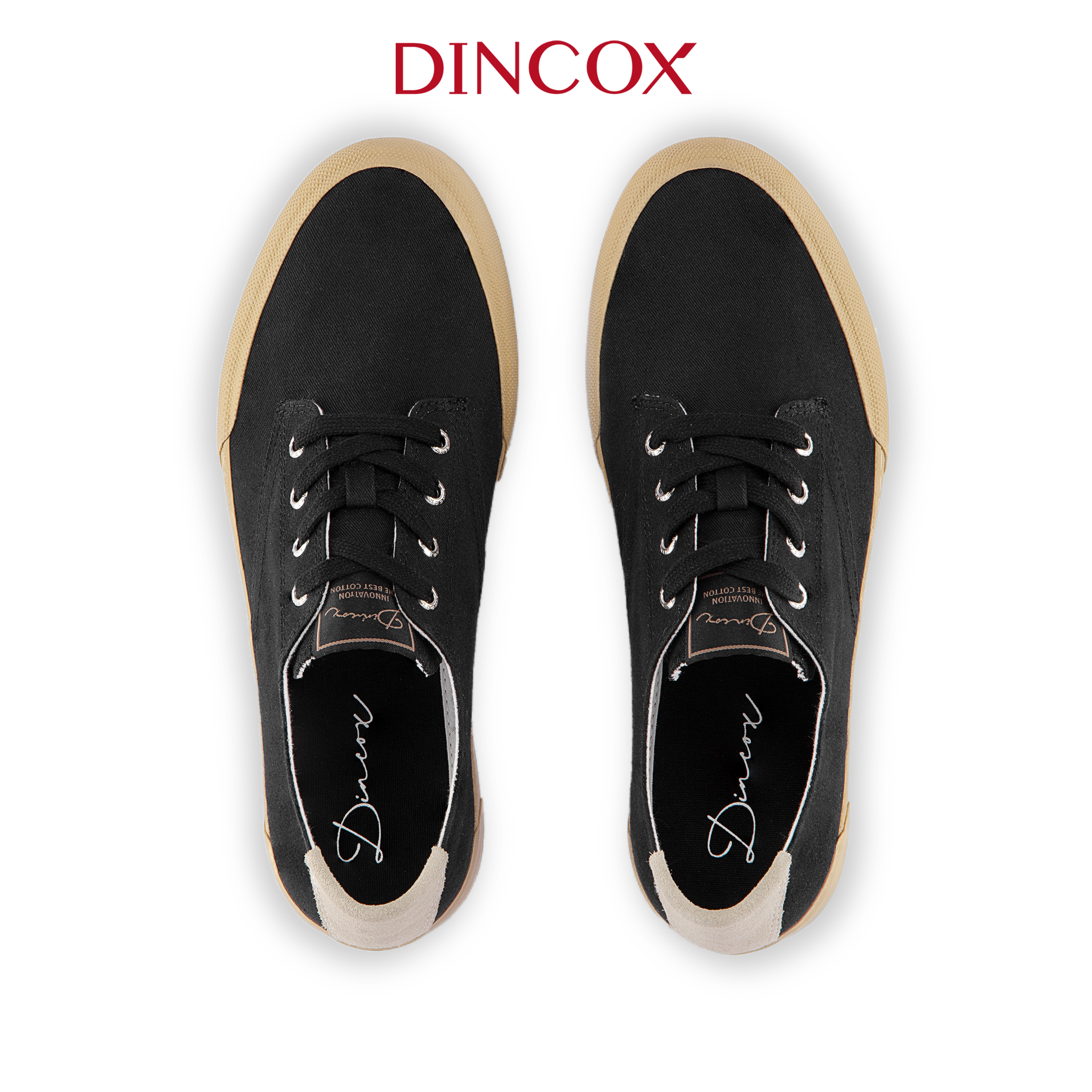 Giày Sneaker Vải Canvas Nam Nữ E22 Black Thanh Lịch Dincox