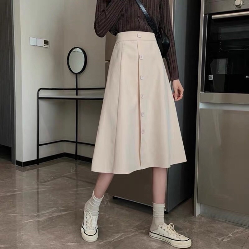 Chân Váy Dài Cạp Cao 6 Cúc Siêu Hot