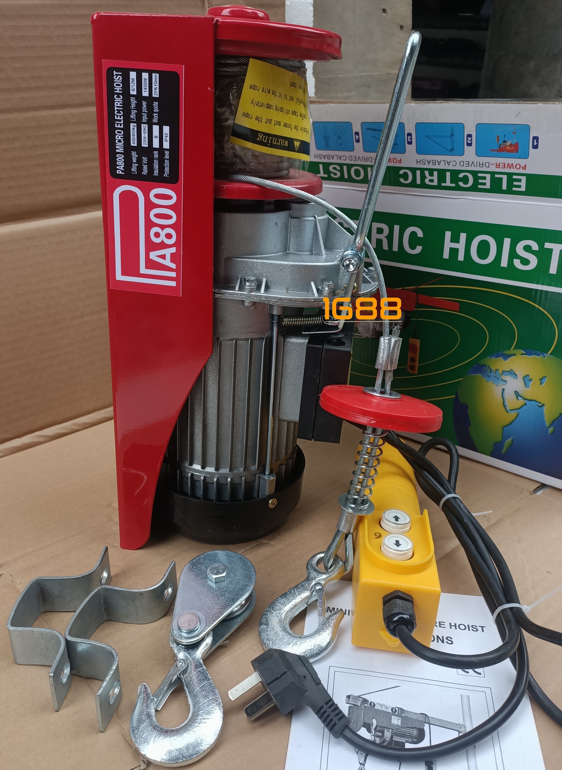 Tời điện 220v, Máy tời treo PA800 cáp 20m