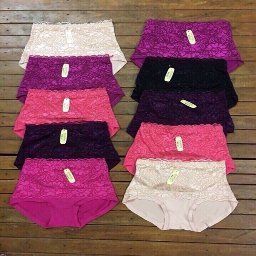 Quần Lót Cotton Phối Ren, Cạp Cao, Gen Bụng