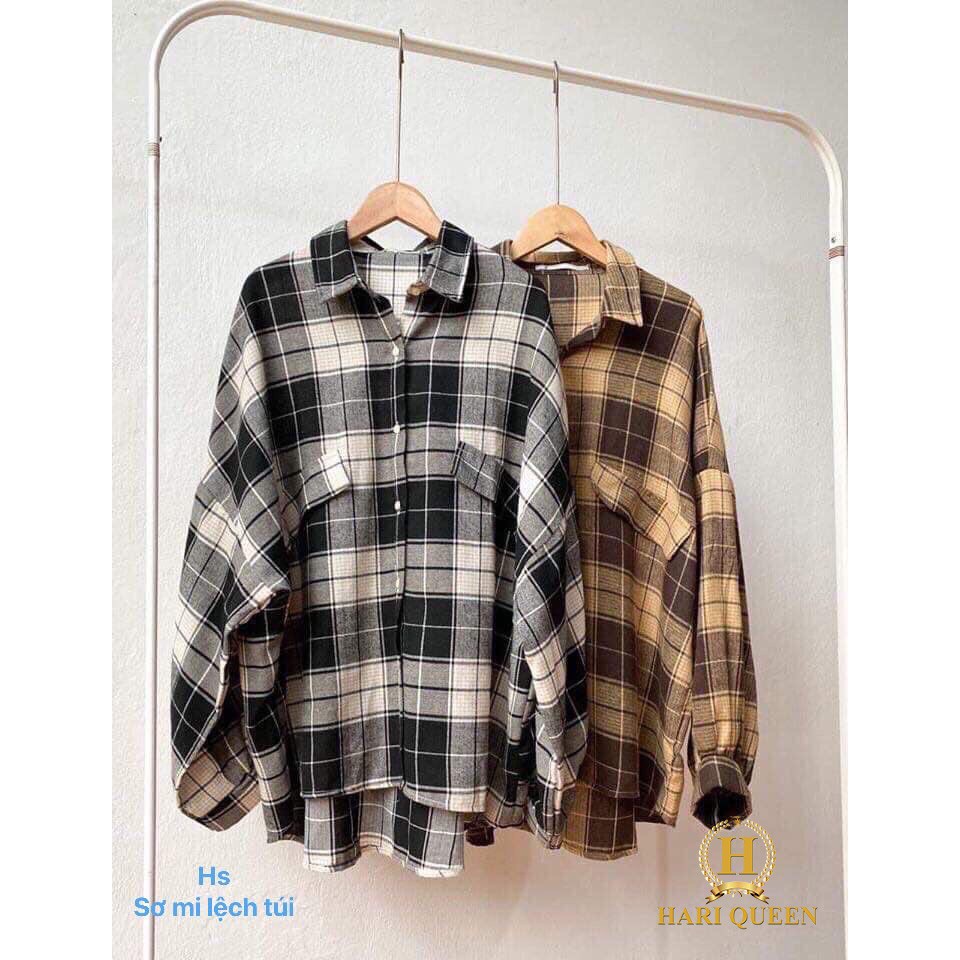 Áo sơ mi kẻ nữ túi lệch HSU0420