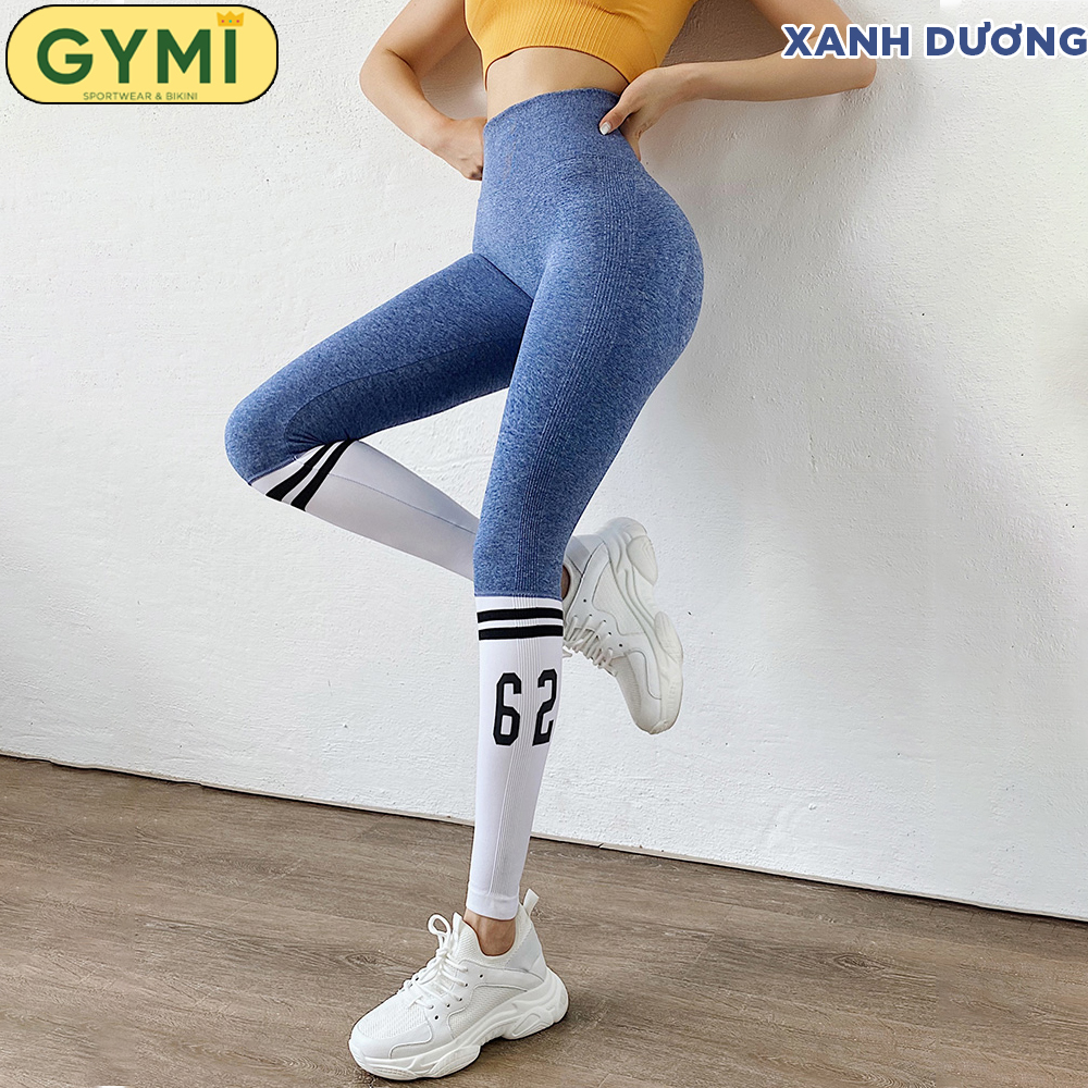 Quần tập Gym Yoga nữ chun mông GYMI QD26 dáng dài legging Yoga lưng cao cạp cao nâng mông chân viền trắng thể thao
