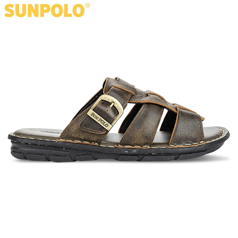Men Leather SUNPOLO Sandals AQN001 (black)