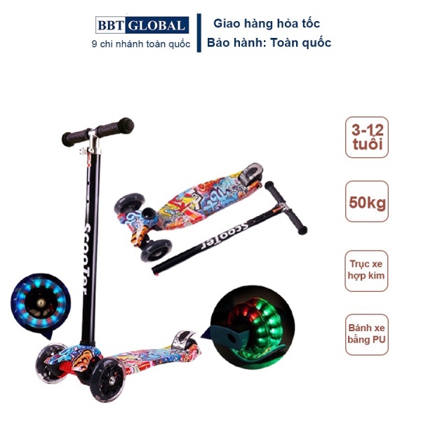 Xe trượt Scooter BBT Global cho bé KM001A hợp kim nhôm, bánh phát sáng - đồ chơi vận động,  thông minh, chính hãng