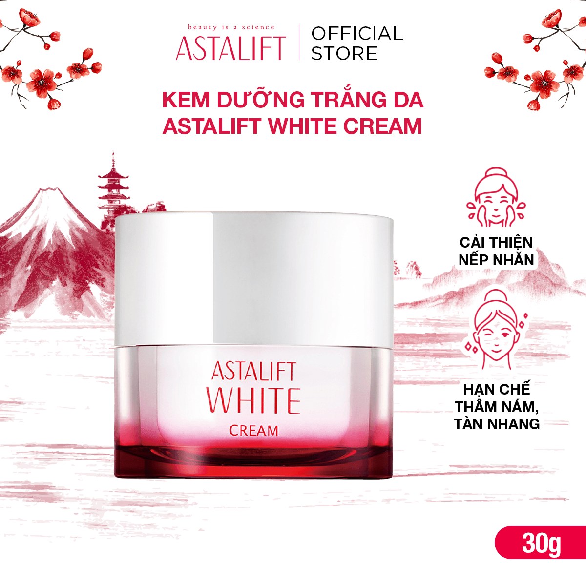 [ TẶNG 1 TÚI QUÀ DU XUÂN 10 MÓN] Kem Dưỡng Trắng Da ASTALIFT White Cream 30g