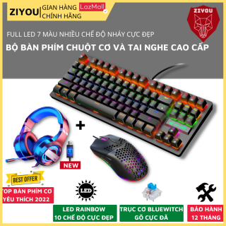 Combo bàn phím cơ k2 pro + chuột M8 và tai nghe chụp tai gaming Q9 ZIYOU thumbnail