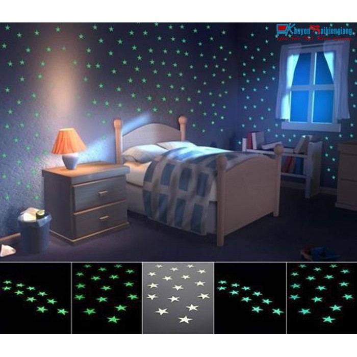 (Sét 100 Chiếc) Miếng Dán Tường Dạ Phản Quang Hình Ngôi Sao