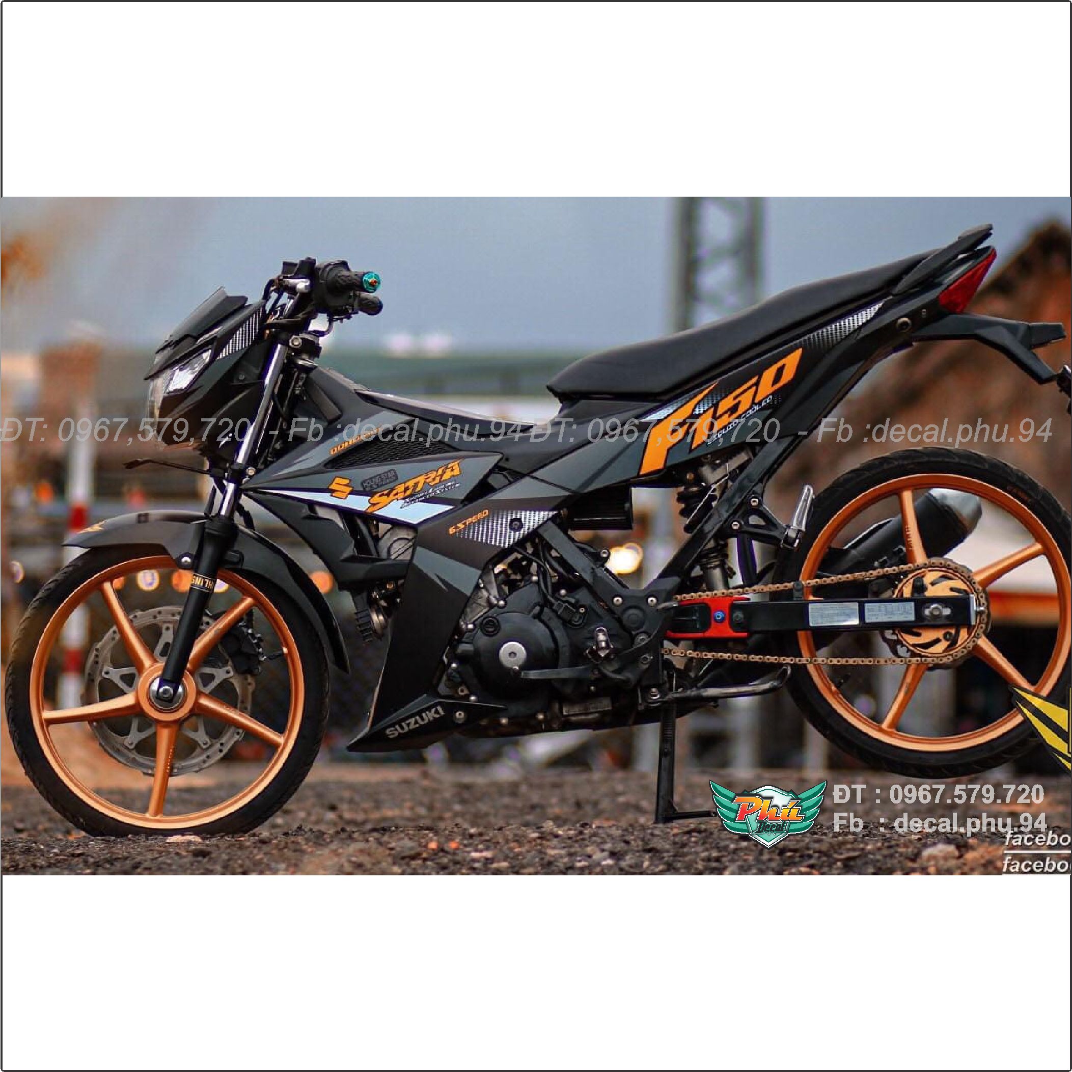 Tem rời Satria cam đen nhám