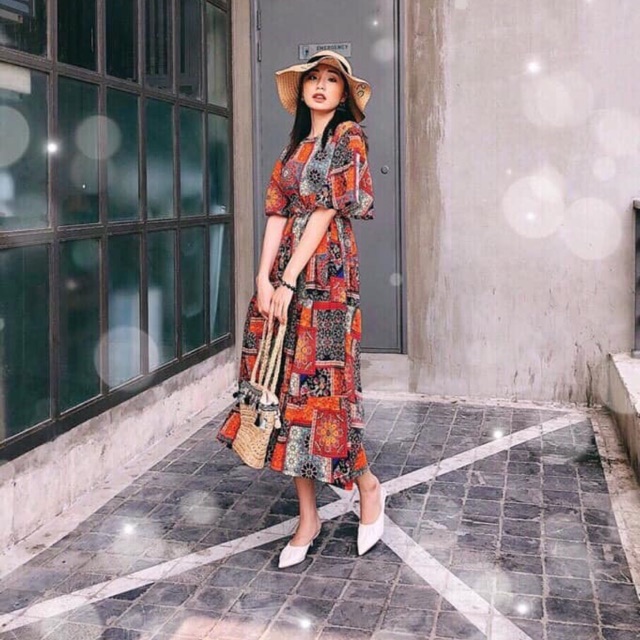 VÁY MAXI THỔ CẨM KÈM ĐAI SIÊU ĐẸP TÔN DÁNG