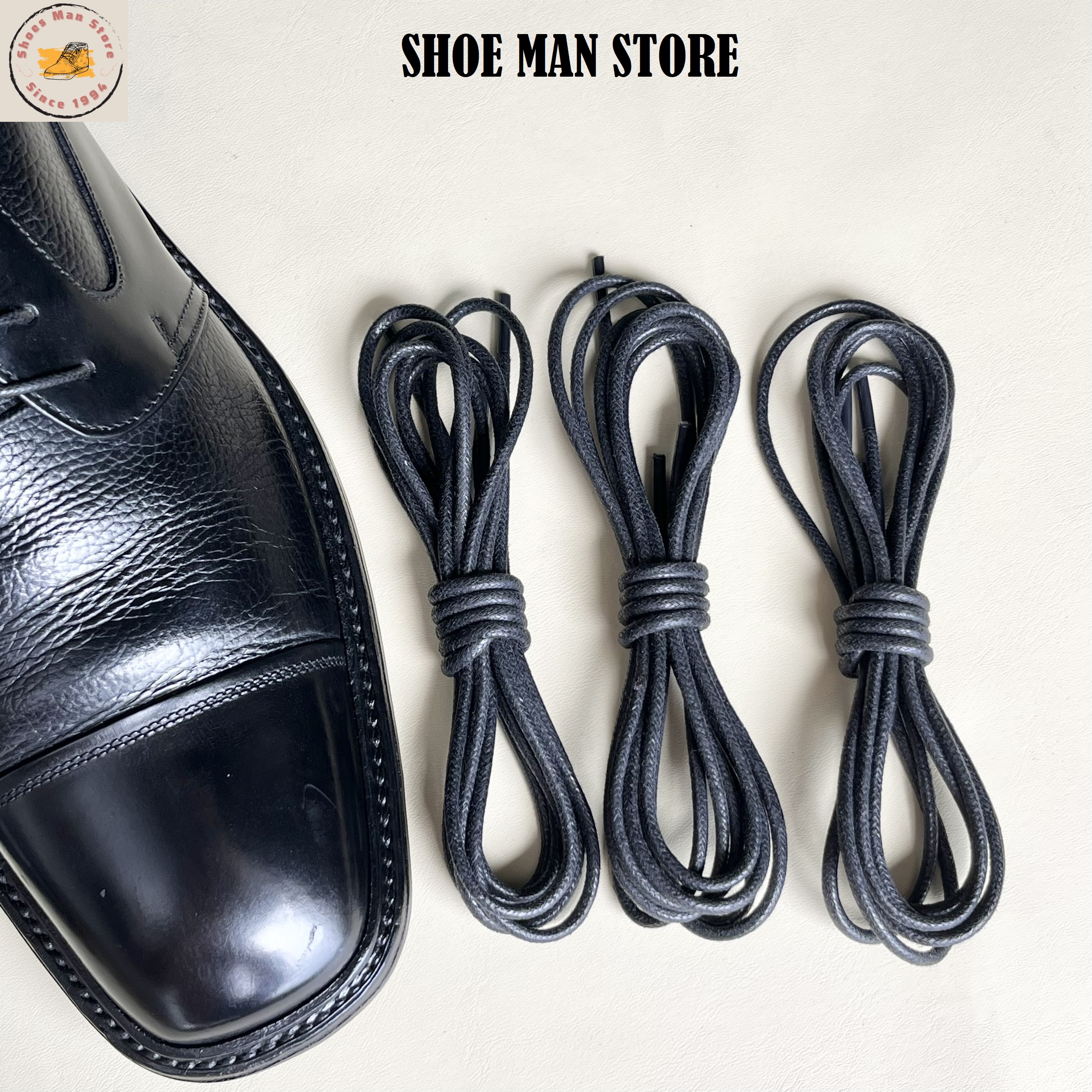 Dây giày boots vuốt sáp bản tròn dài 120cm màu đen