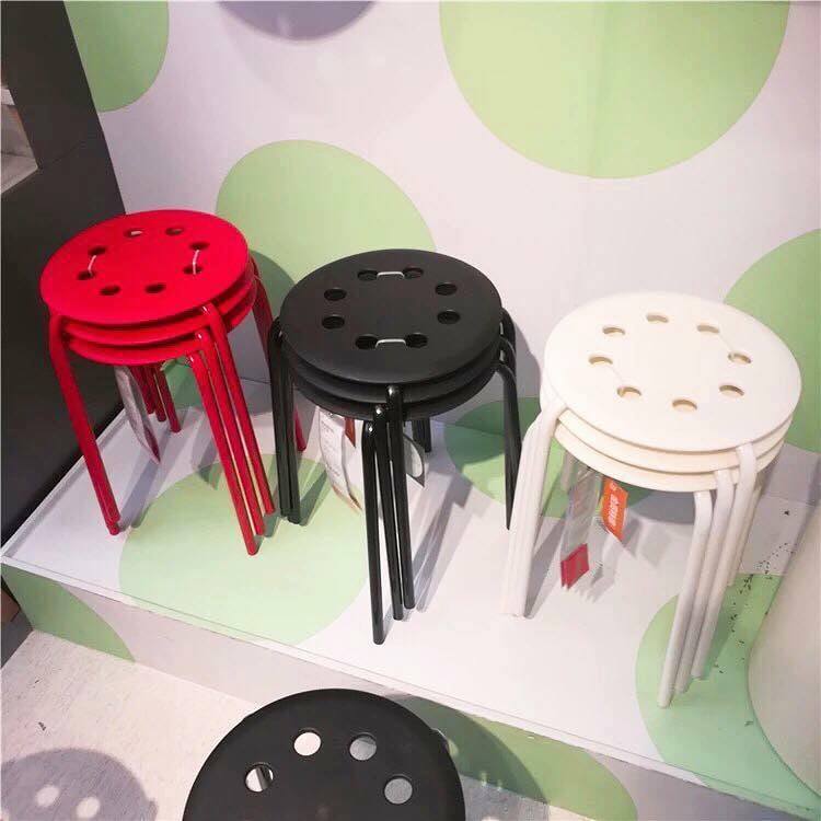 Ghế đẩu tròn chân sắt IKEA Marius - Trắng