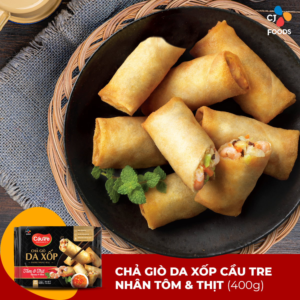 [Fast Delivery] Cau Tre Sponge Spring Rolls Filled with Shrimp and Meat 400g