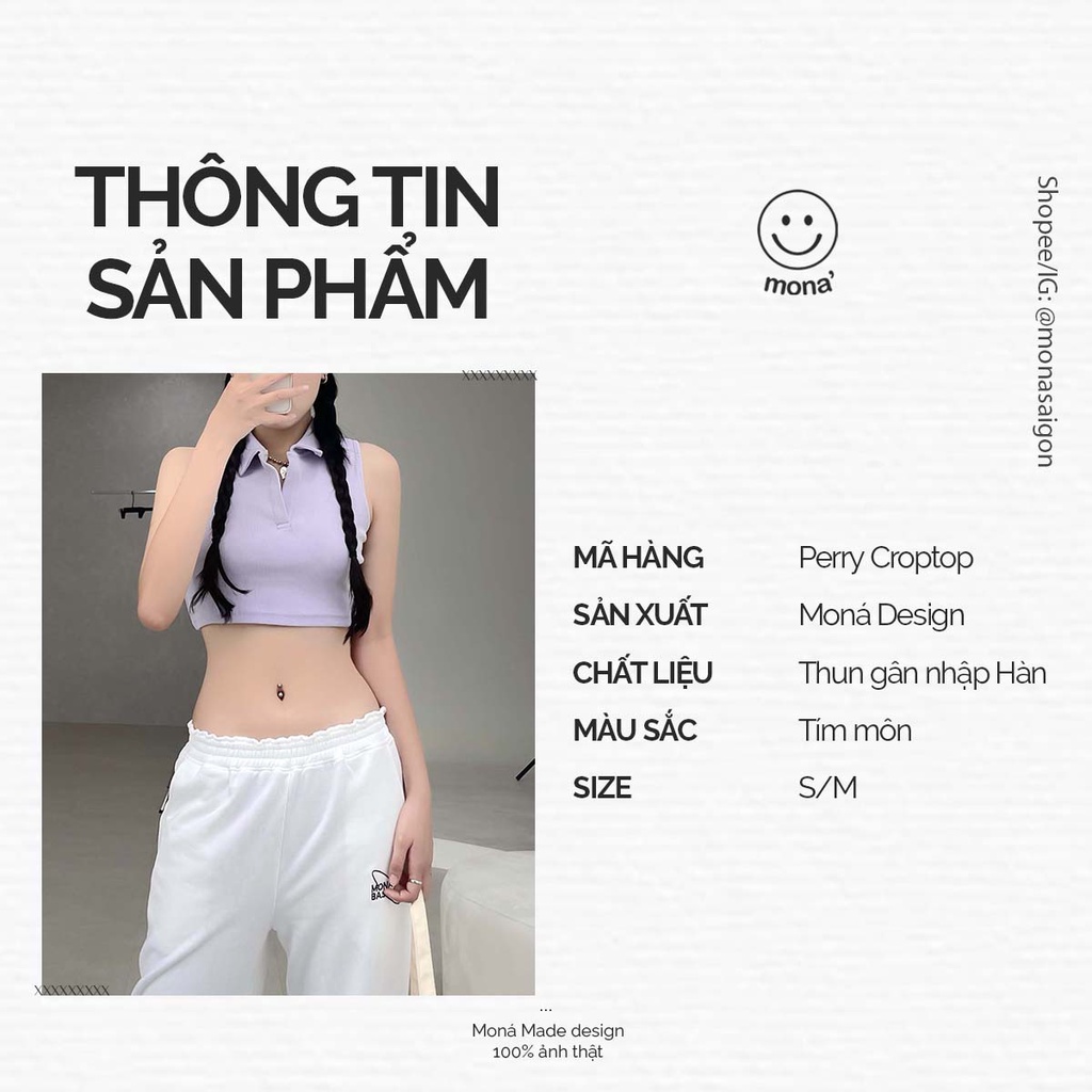 Áo croptop thun gân polo MONÁ - PERRY TÍM