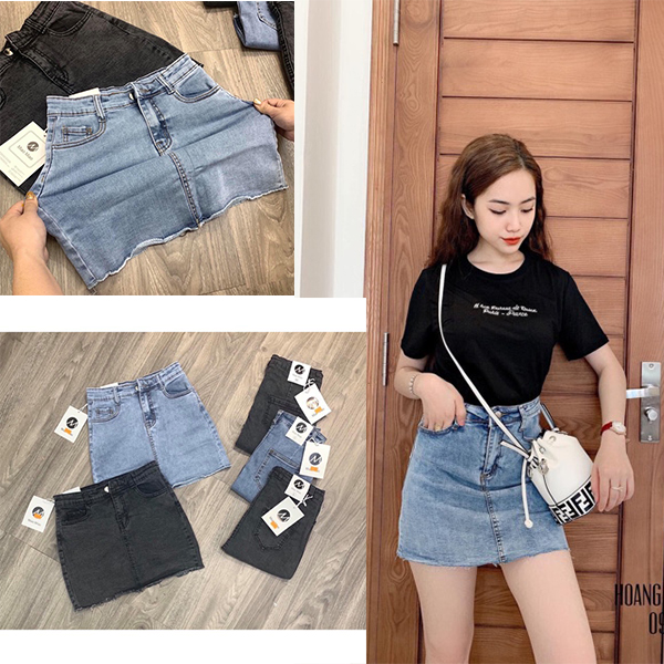Chân váy jean ngắn co dãn dáng chữ A lai tua có lót quần bên trong chân váy  bò ôm co giãn | Shopee Việt Nam