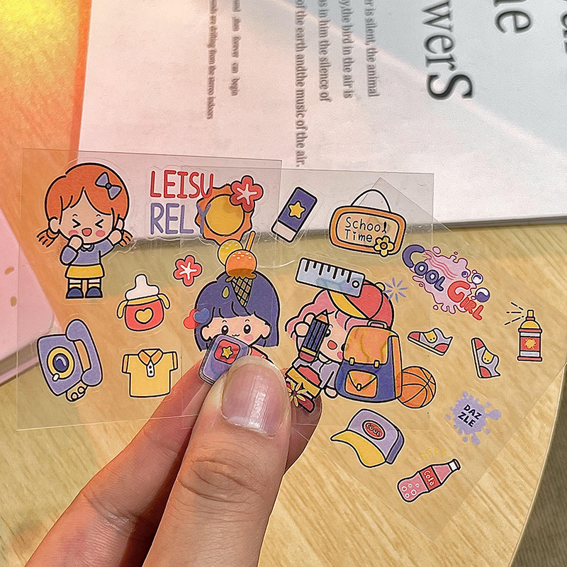 Tấm sticker cắt sẵn cute trang trí sổ, bình nước,...