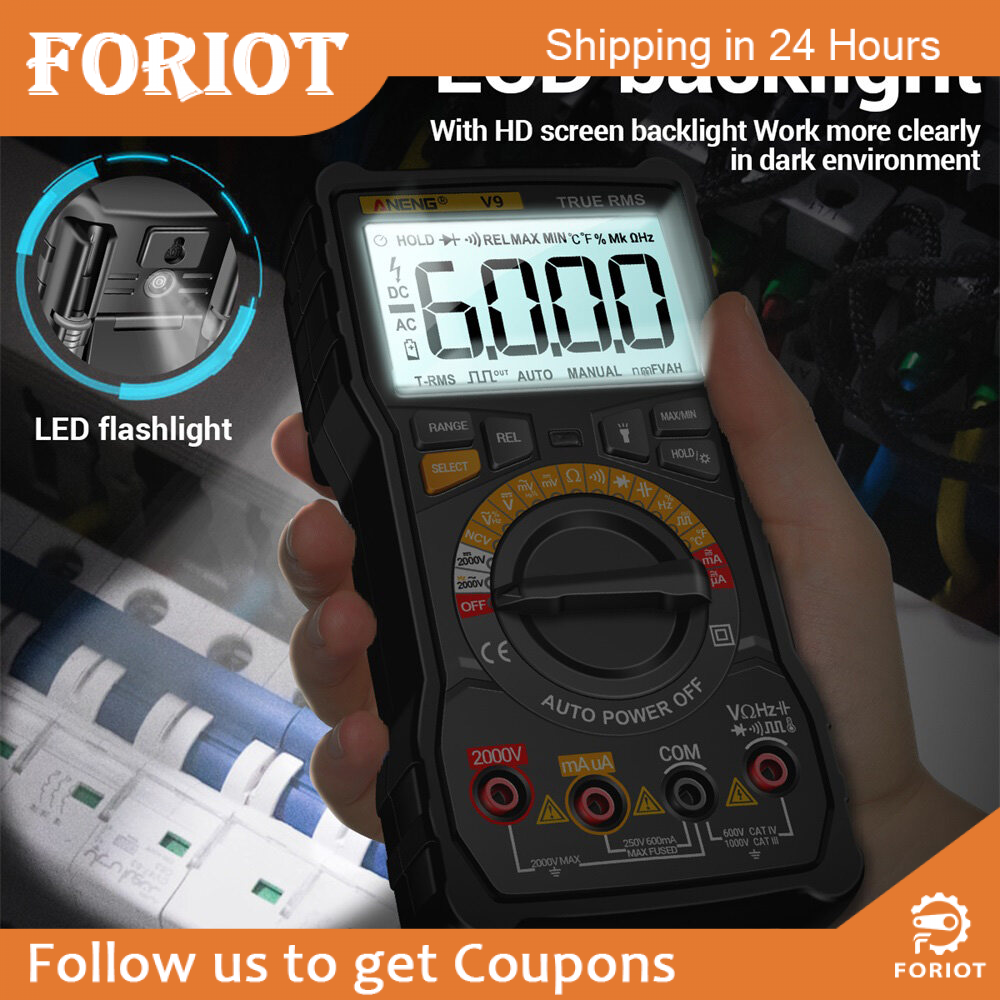 Foriot Đồng Hồ Vạn Năng ANENG Vôn Kế Kỹ Thuật Số Đo Bằng Tay Kiểm Tra Pin AC/DC Đi-ốt Điện Trở Dòng Điện Volt 2000V