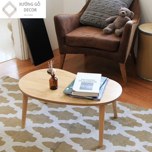 Bàn Sofa Gỗ Hình Hạt Đậu Chân Gỗ Tự Nhiên