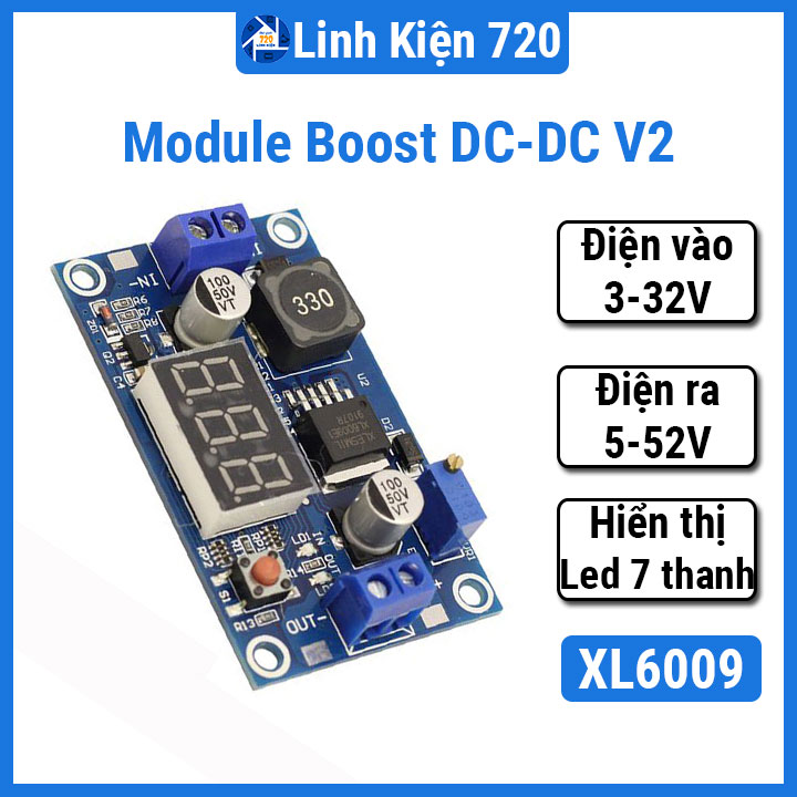 Module boost dc-dc xl6009 v2 hiển thị led 7 thanh