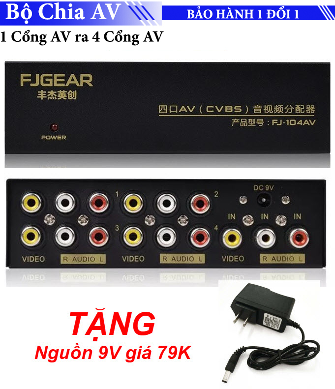 Bộ chia tín hiệu Audio Video (AV) 1 vào 4 ra FJ-104AV
