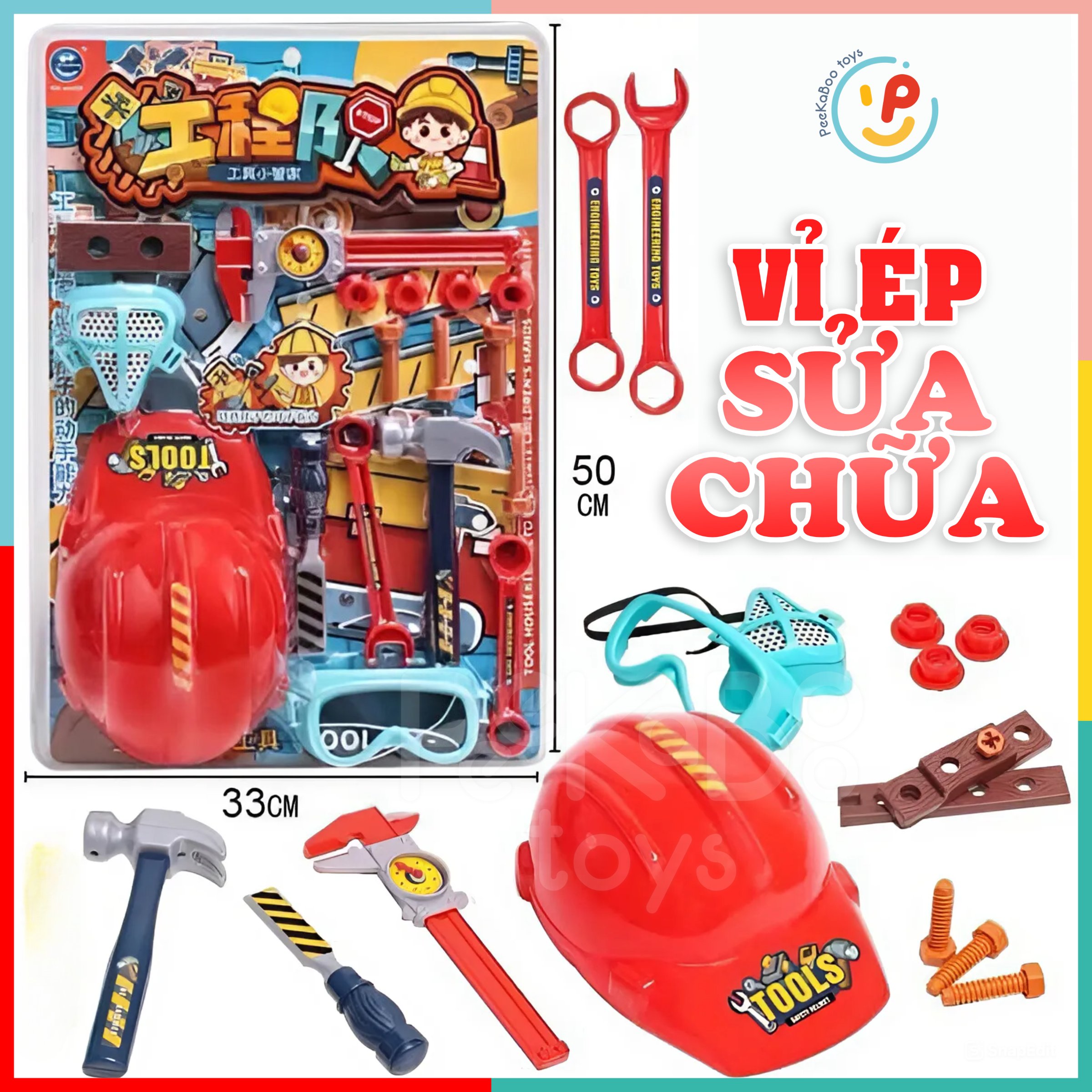 Đồ Chơi Dụng Cụ Kỹ Sư Trẻ Em | Vỉ Ép Dụng Cụ Ốc Vít Cho Bé Tập Sửa Chữa 3288 Peekabootoys