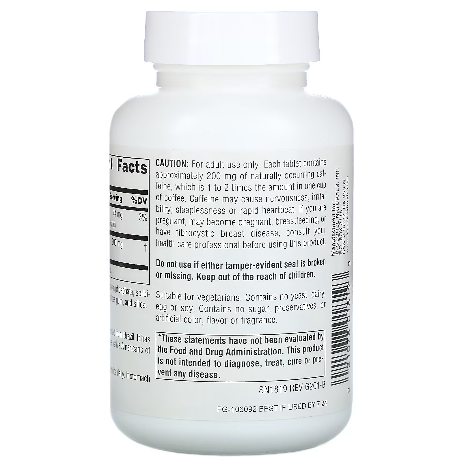 Source Naturals, Guarana Energizer, 900 mg, 60 Tablets