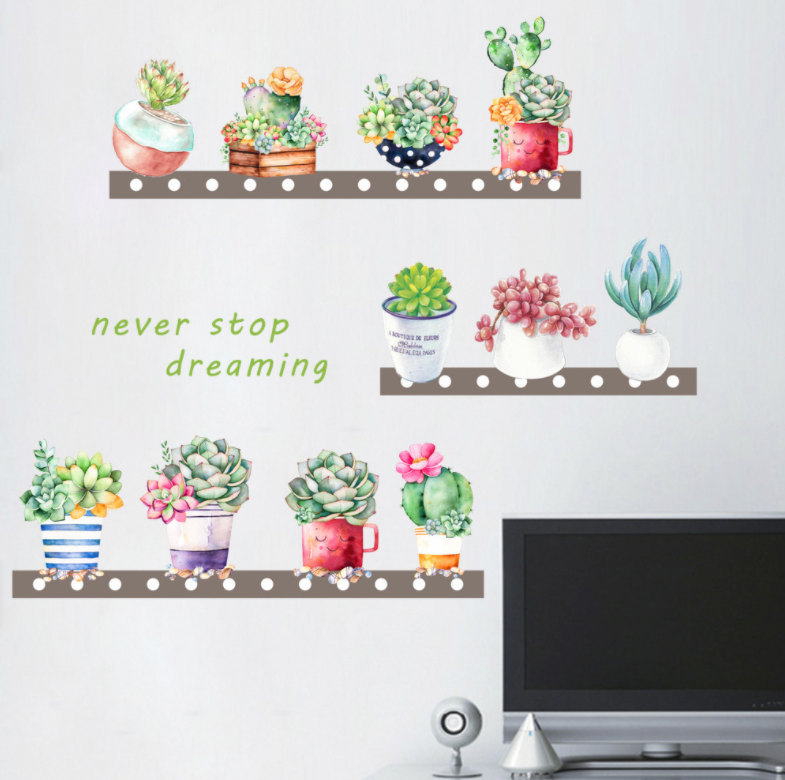 Decal dán tường tranh trí - 11 CHẬU HOA NEVER STOP DREAMING