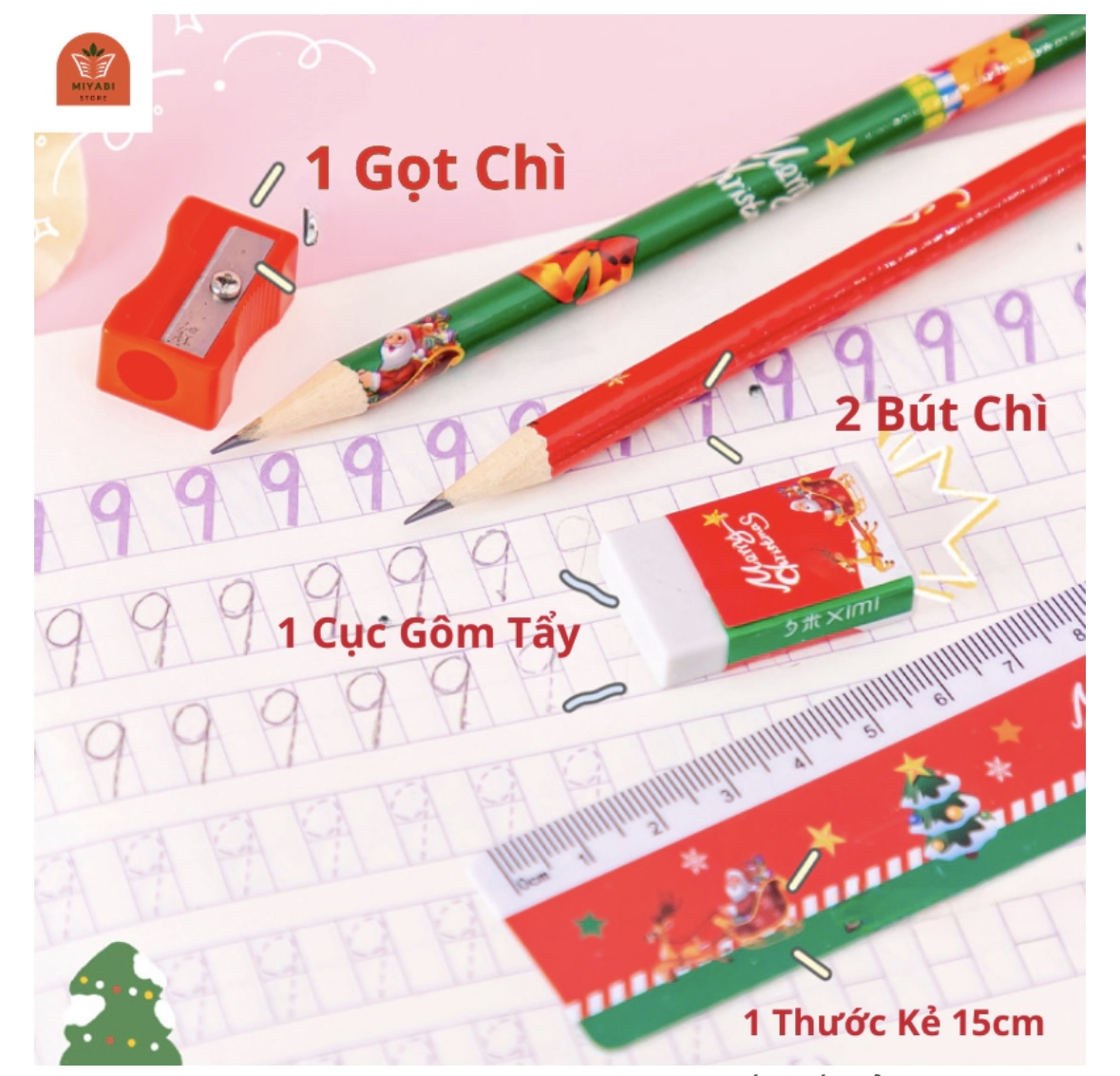 [ QUÀ TẶNG] BỘ ĐỒ DÙNG HỌC TẬP NOEL 5 MÓN DỄ THƯƠNG