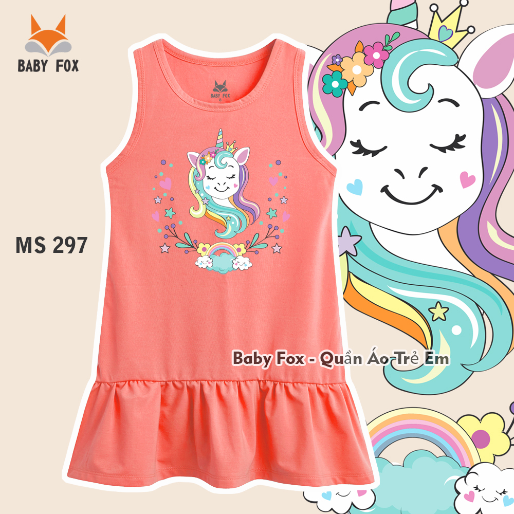 Đầm thun bé gái thun cotton 100% loại tốt, thương hiệu BABY FOX, in hình pony, size nhỏ, trung, đại (GDS) i