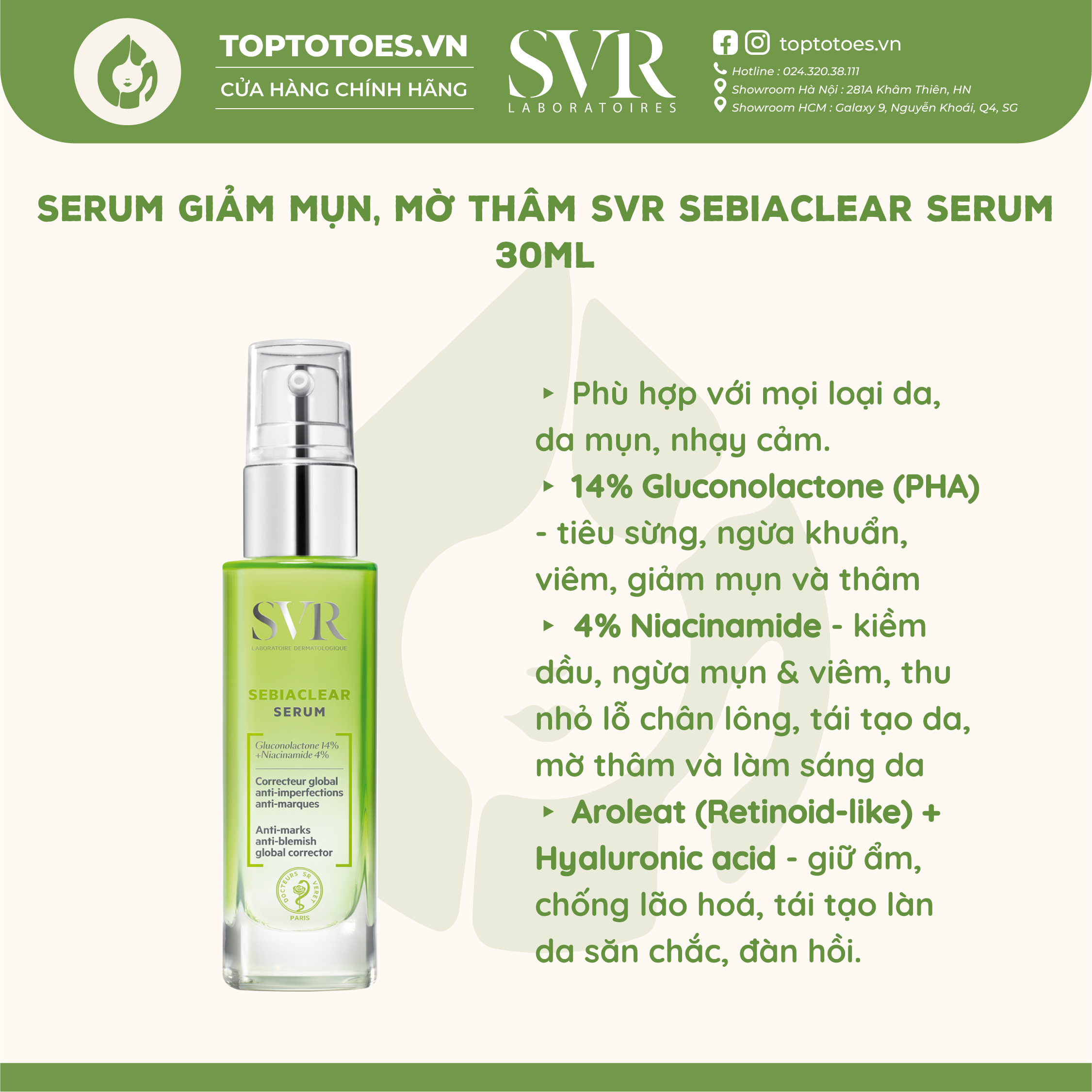 Serum giảm mụn, mờ thâm SVR Sebiaclear 30ml [NHẬP KHẨU CHÍNH HÃNG 100%]