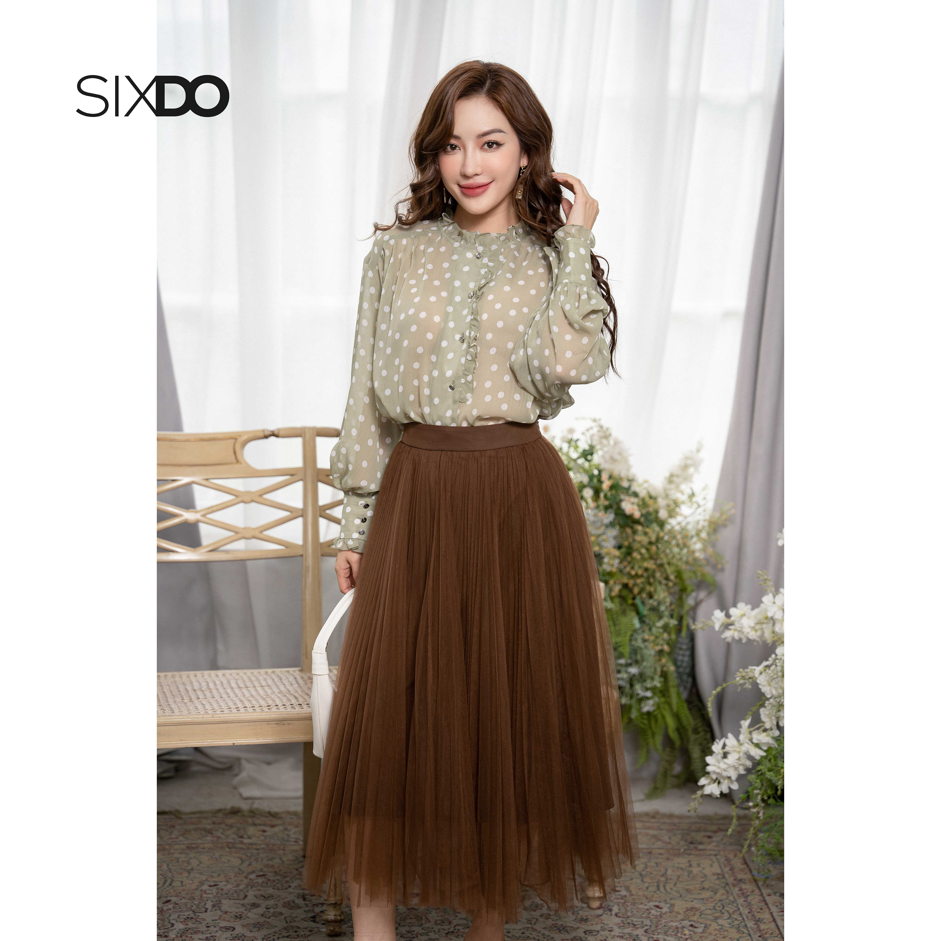 Áo sơ mi voan hoa dài tay SIXDO (Long Sleeves Voile Shirt)