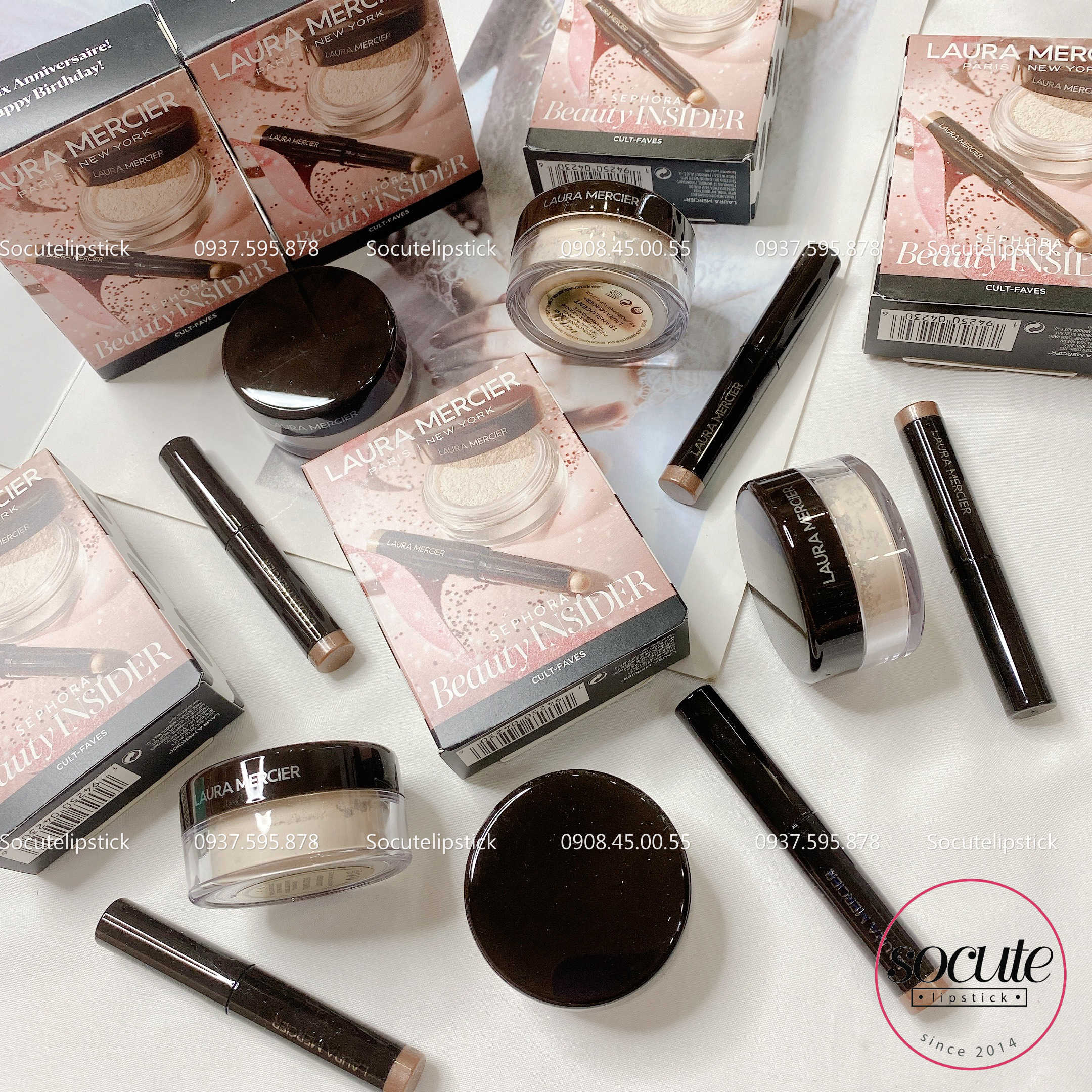 Set makeup Laura Mercier minisize (Phấn phủ + Phấn Mắt Strapless