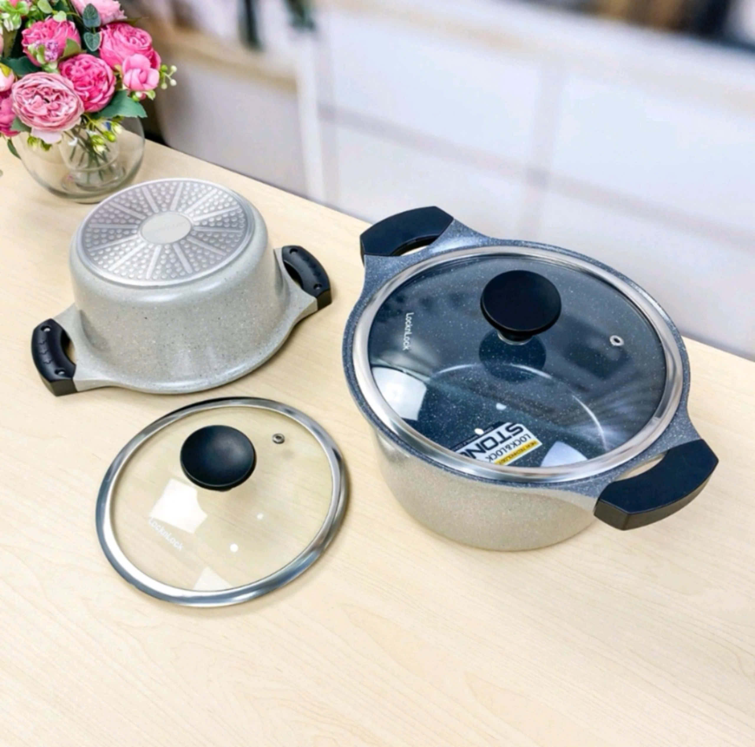 Nồi chống dính vân đá Cao Cấp Lock&Lock Stone LCA6242D/ LCA6244D 24cm