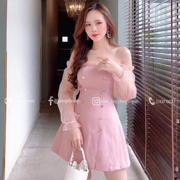 Đầm Tiểu Thư Trễ Vai Phối Lưới FashionLyLy
