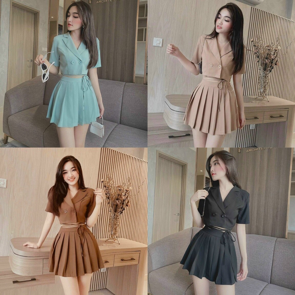 Sét bộ vest tay phồng cột eo  đủ màu siêu xinh lt