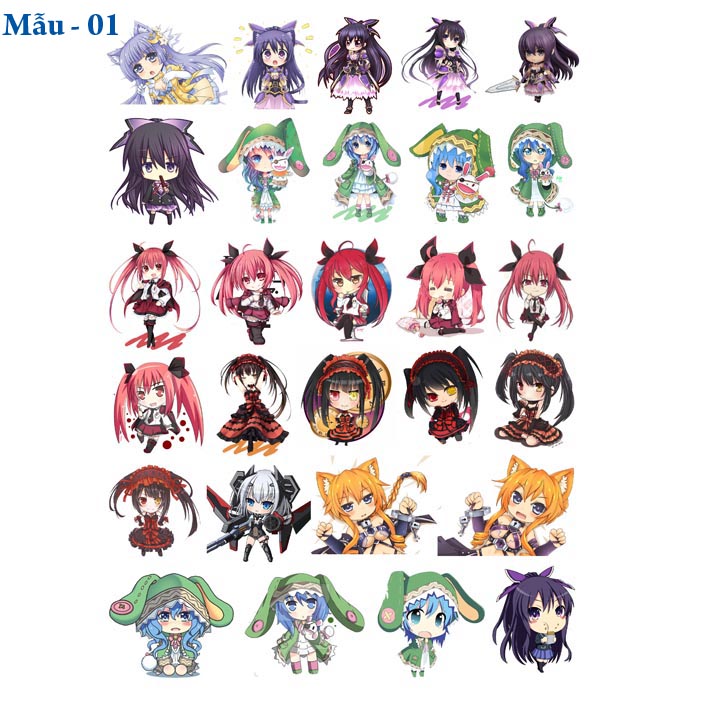 [HCM]Sticker anime Date alive - Yoshino- Tohka- Kotori-Kurumi (1 set như hình giá 25k)
