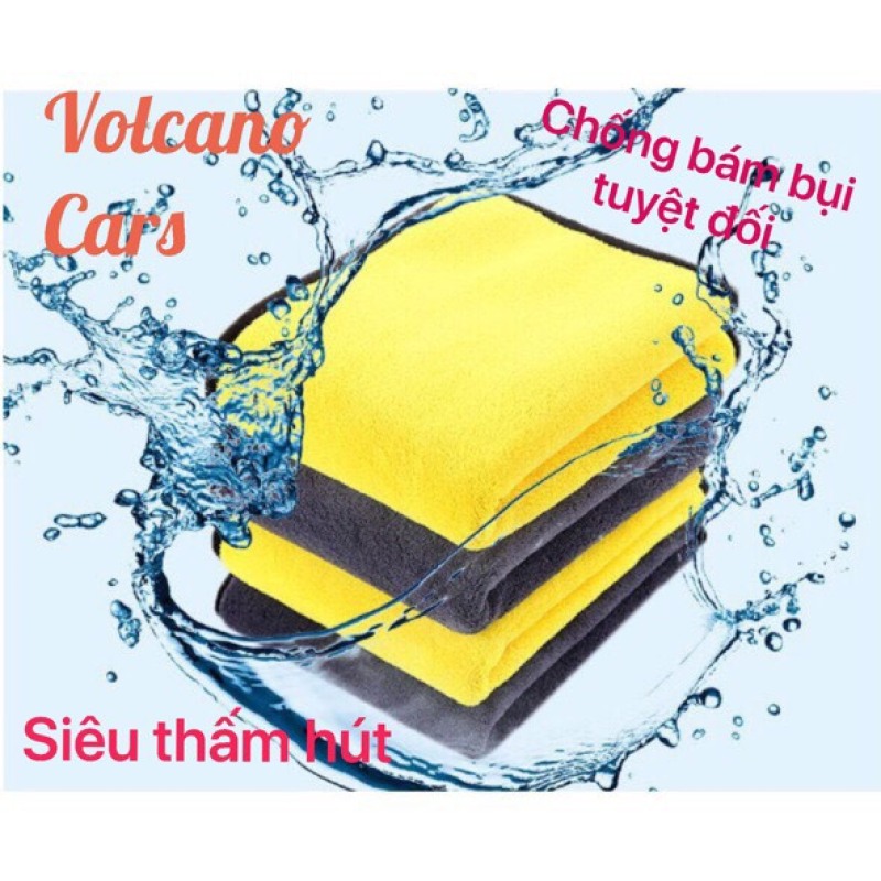 Khăn lau rửa xe Microfiber siêu thấm siêu mịn vệ sinh ô tô, xe máy chuyên dụng 2 lớp