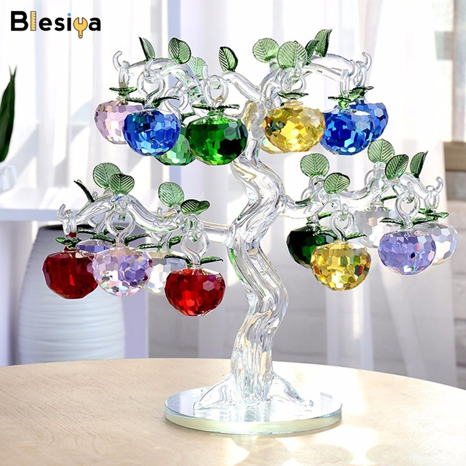 Blesiya Crystal Apple Tree Feng Shui Lucky Tree Office Desk Birthday Christmas
