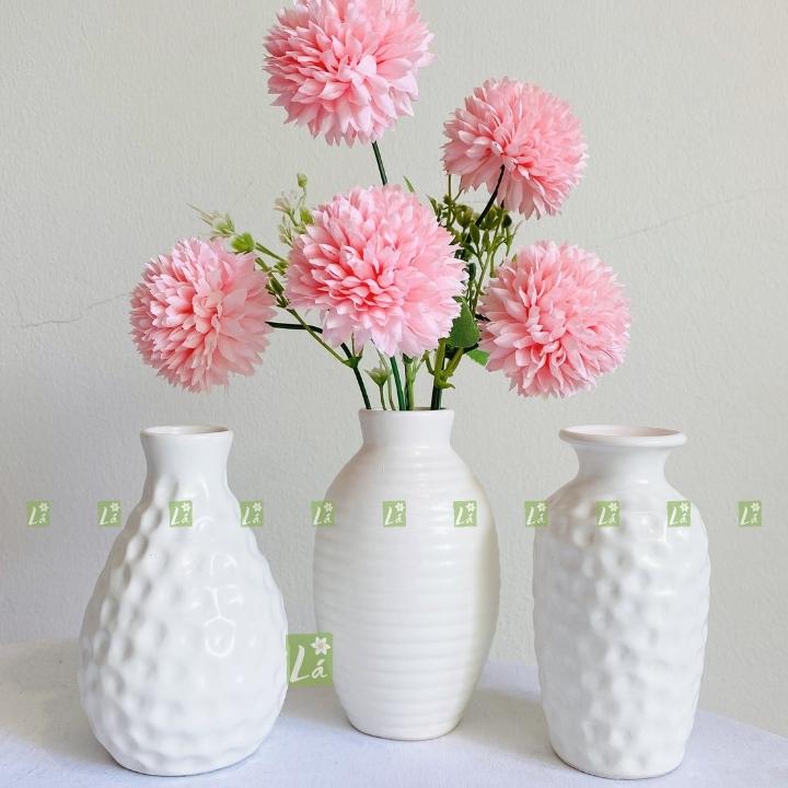 Set 3 lọ hoa mini decor men mát, hỏa biến, bình hoa trang trí, lagom, lá gốm, gốm sứ bát tràng