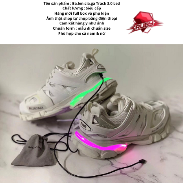(Xả Kho 3 Ngày) GIẦY THỂ THAO SNEAKERS NAM NỮ BA LEN TRACK LED MÀU FULL TRẮNG tại shop Ruby Sneaker