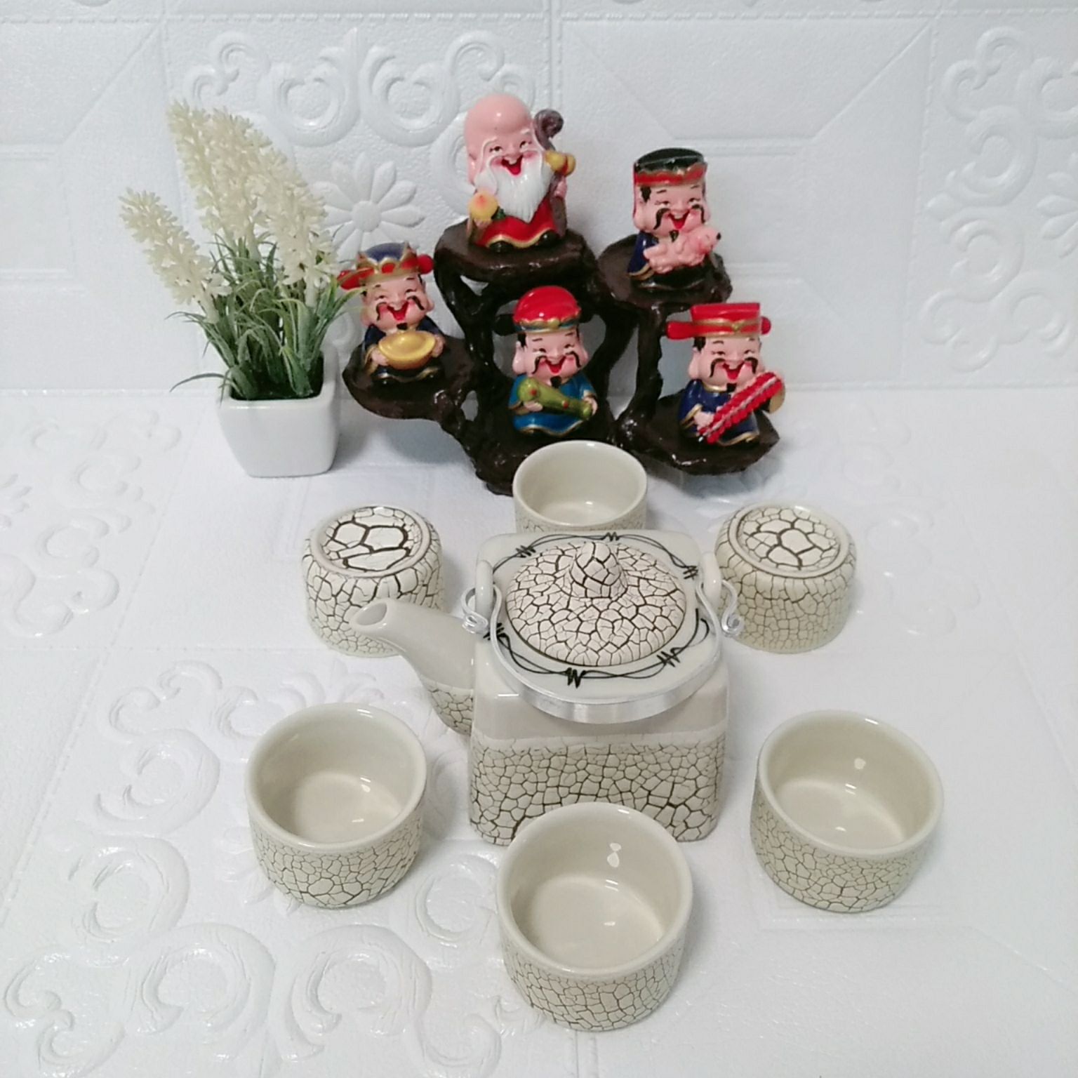 BỘ ẤM CHÉN TRÀ BÁT TRÀNG MEN RẠN RV1