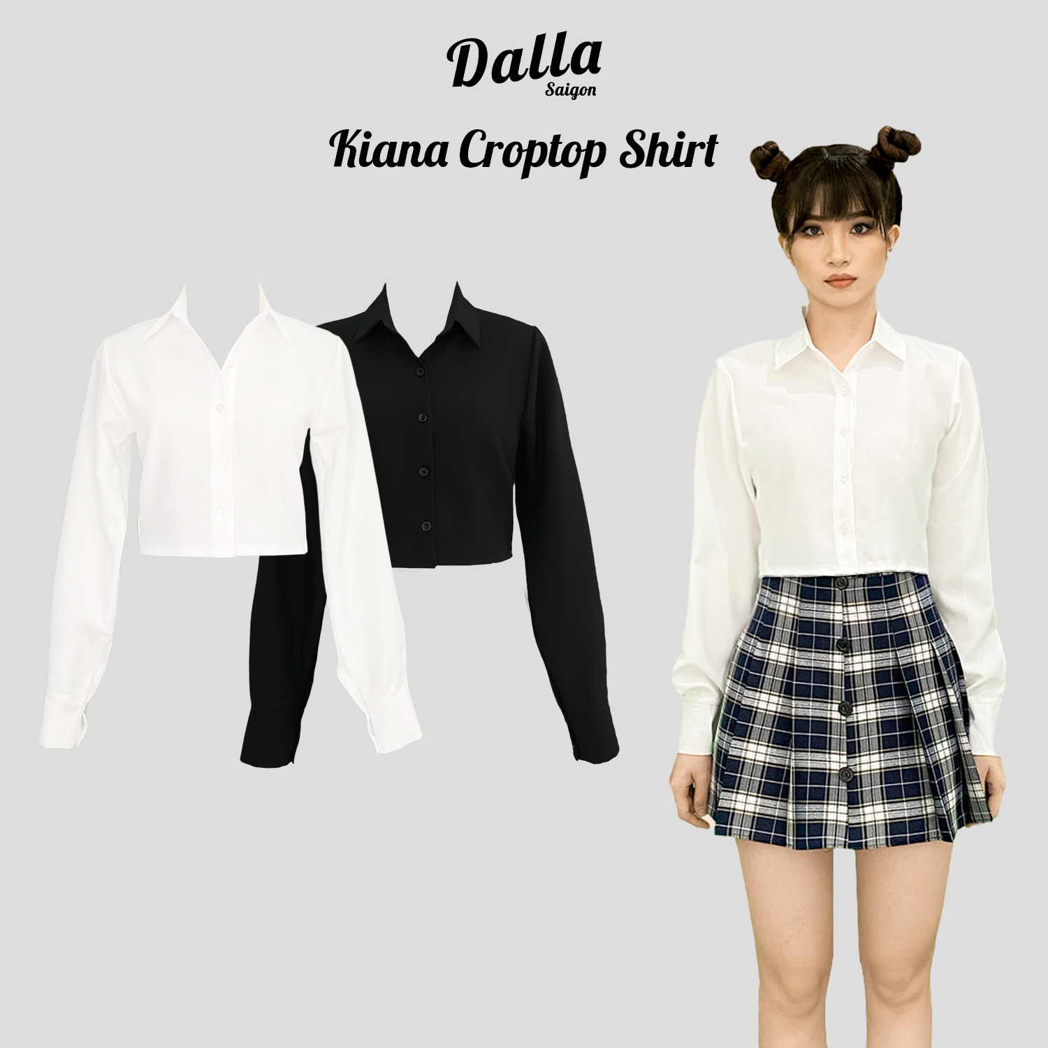DALLA Áo sơ mi nữ tay dài croptop (SM03)