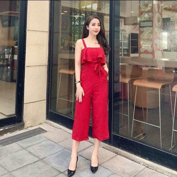 Jumsuit tầng cột nơ eo quần dài