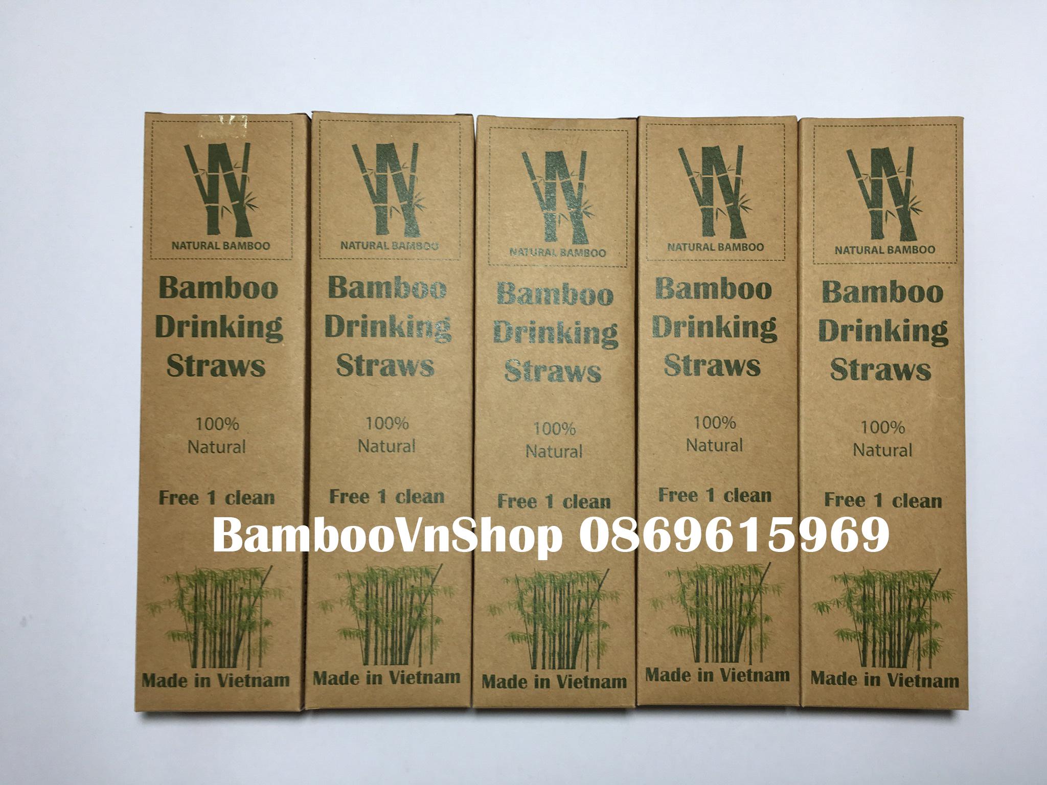 Ống hút tre - Hộp 10 ống hút tre + 1 que cọ xơ dừa - Bamboo Straws